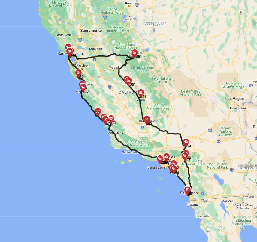 Map for Los Angeles Roundtrip - North